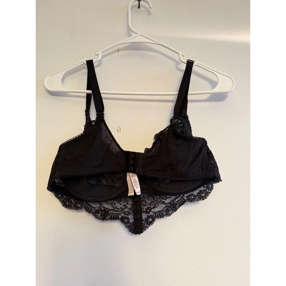Victorias Secret Black Floral Lace Longline Underwire Bra 36DD